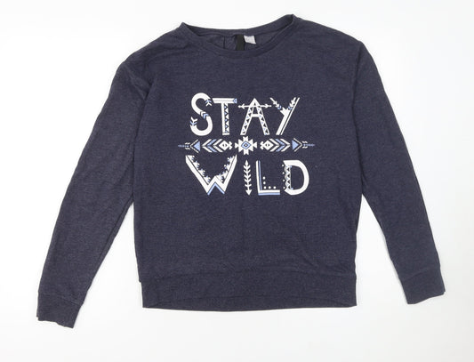 H&M Divided Women's Navy Blue Pullover Sweatshirt Size S Cotton Blend