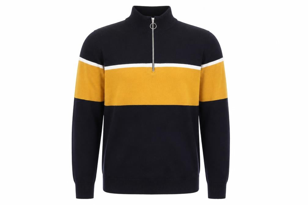 New Look Men’s Blue Yellow Stripe Half Zip Cotton Jumper Size S