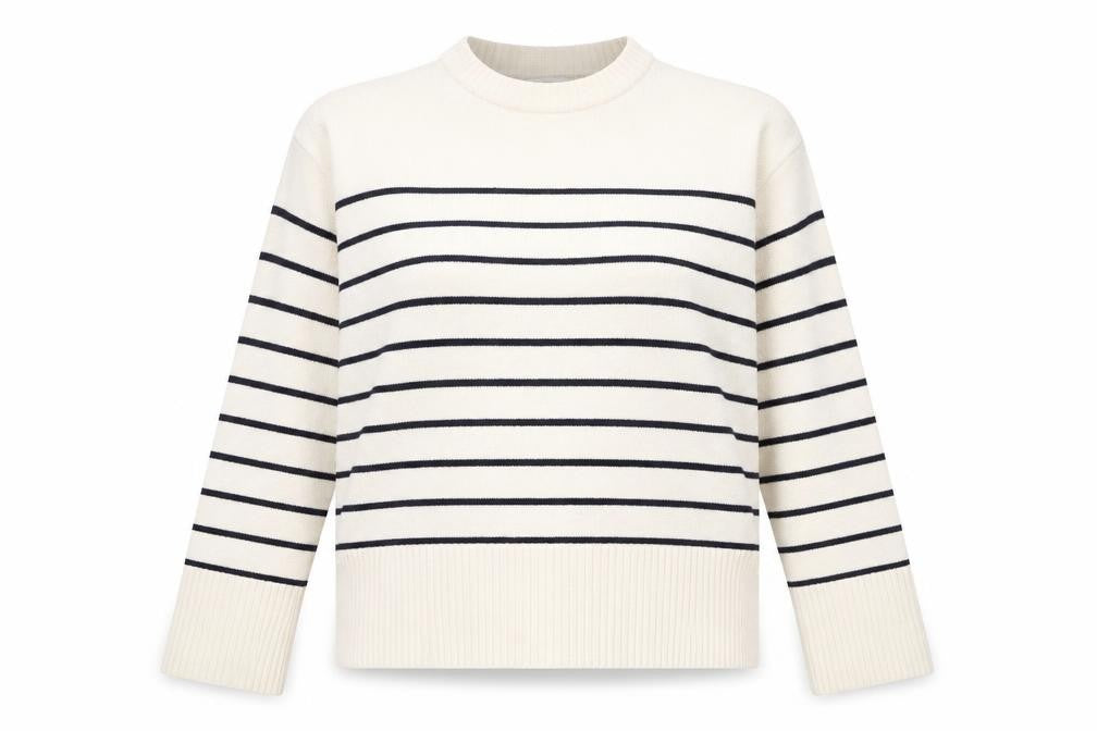Zara Women Ivory Striped Crew Neck Pullover Jumper Size S