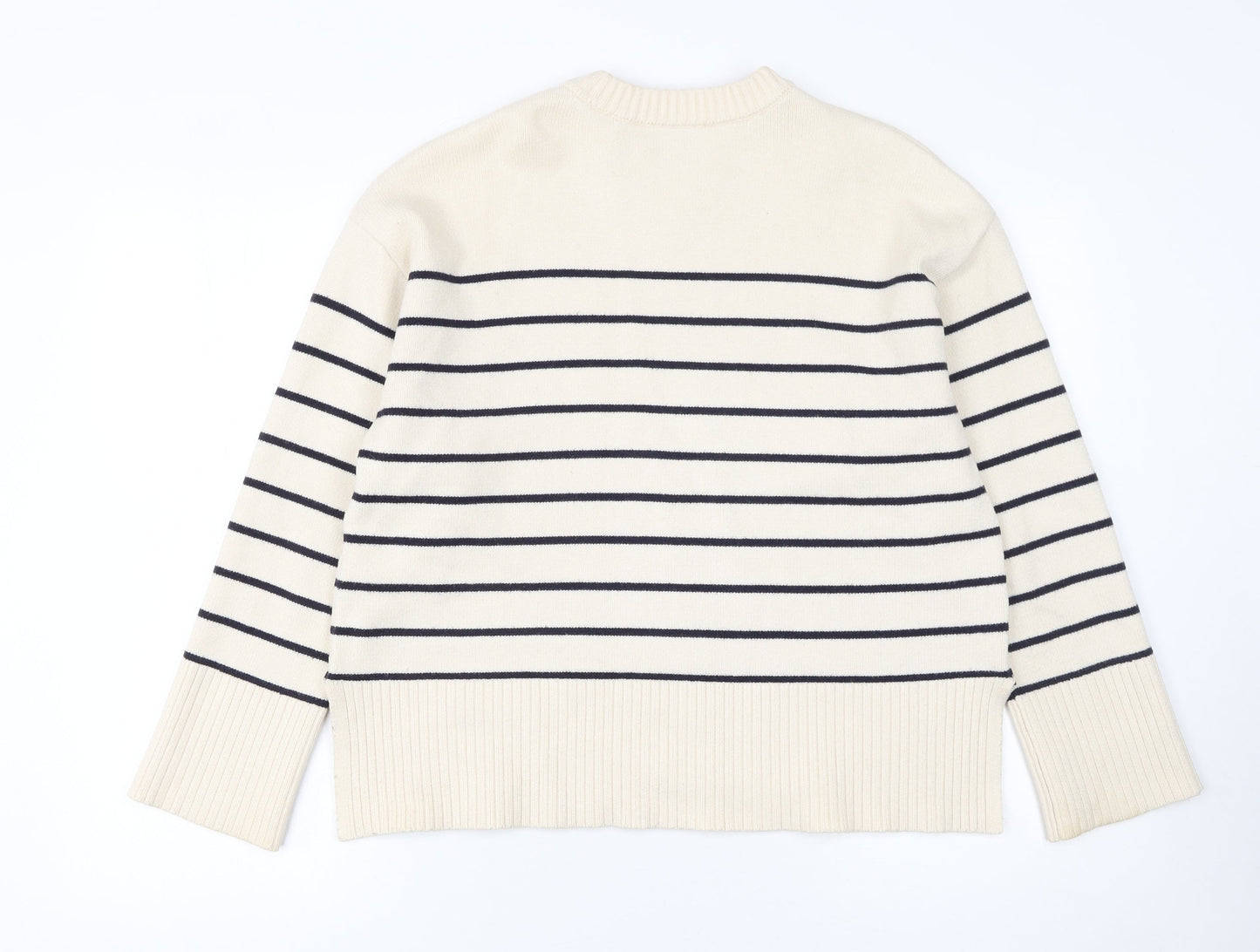 Zara Women Ivory Striped Crew Neck Pullover Jumper Size S
