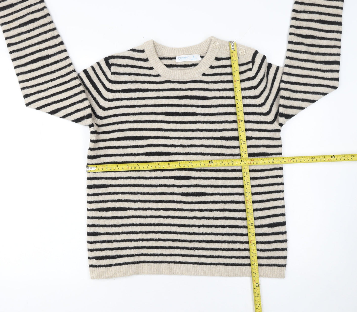 Primark Women’s Beige Black Striped Crew Neck Pullover Jumper Size S