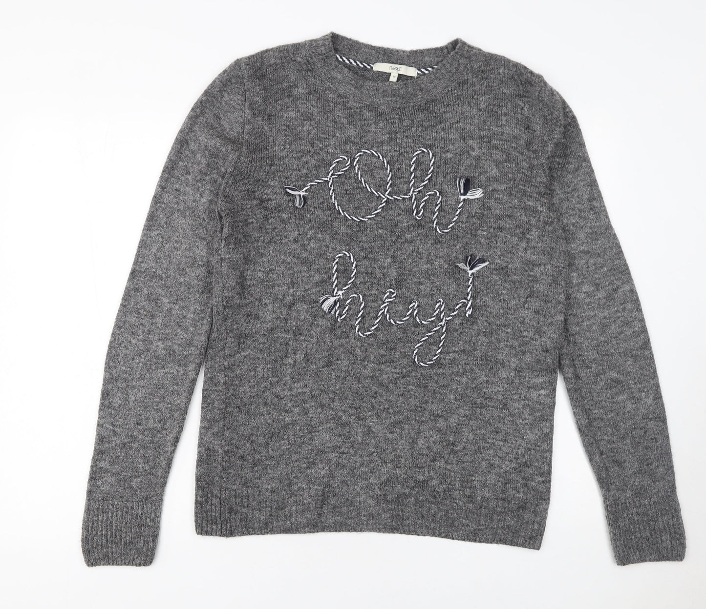 Next Women Grey Crew Neck Embroidered Pullover Jumper Size 10
