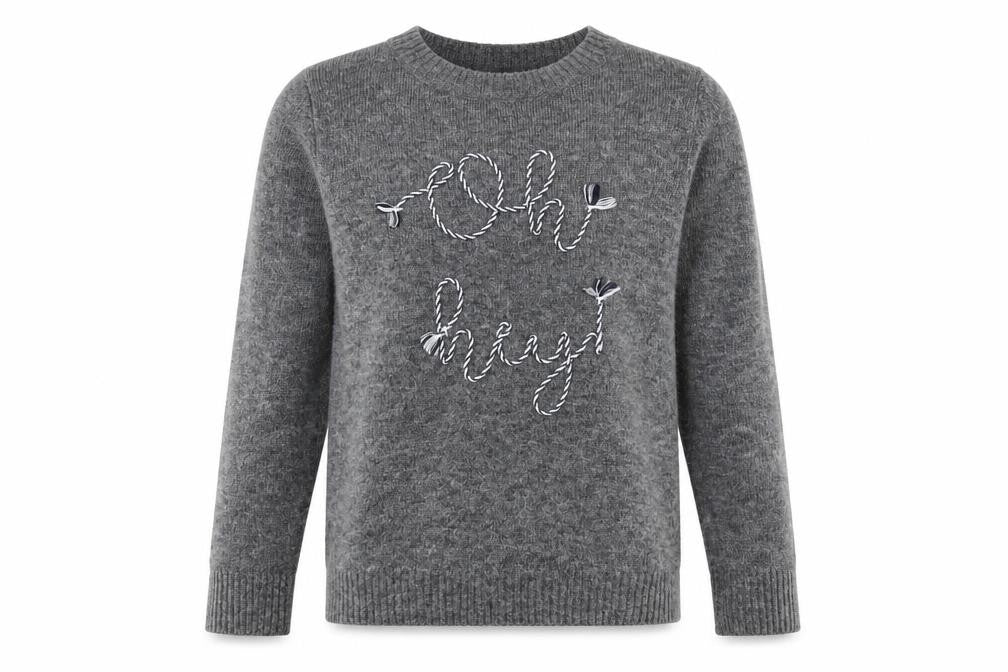 Next Women Grey Crew Neck Embroidered Pullover Jumper Size 10