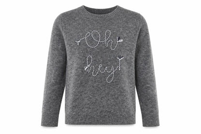 Next Women Grey Crew Neck Embroidered Pullover Jumper Size 10