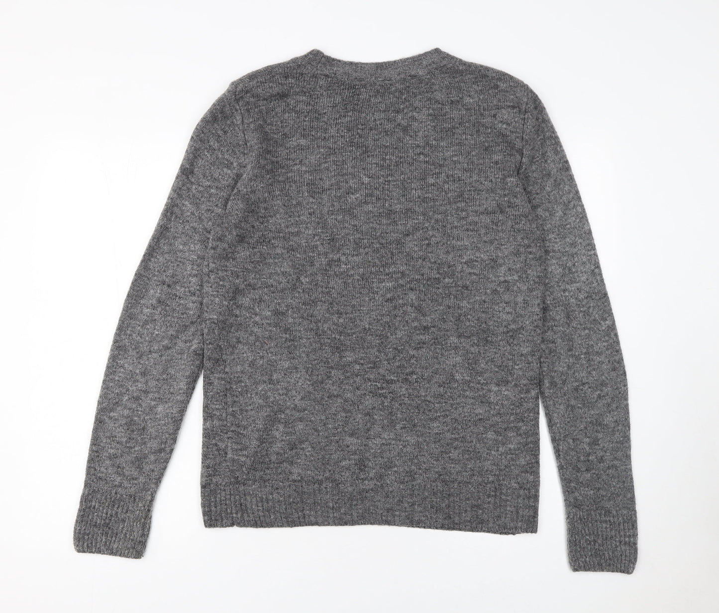 Next Women Grey Crew Neck Embroidered Pullover Jumper Size 10