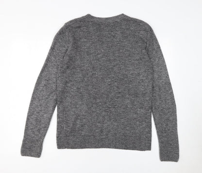 Next Women Grey Crew Neck Embroidered Pullover Jumper Size 10