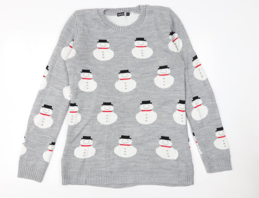 boohooMAN Men's Grey Small Snowman Christmas Knit Jumper