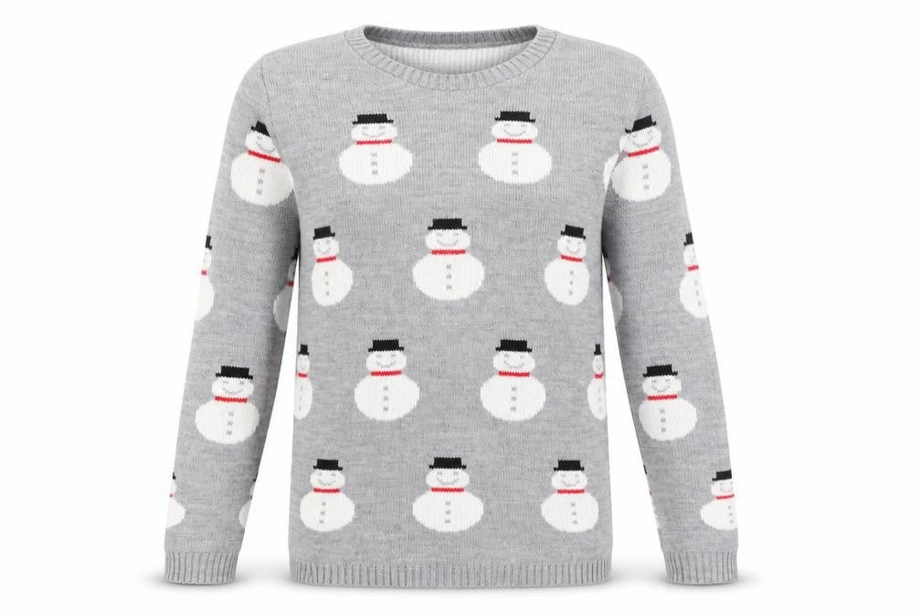 boohooMAN Men's Grey Small Snowman Christmas Knit Jumper