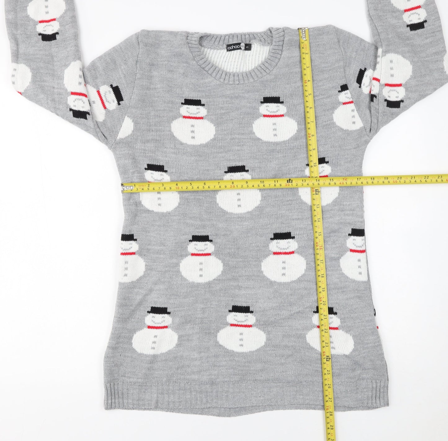 boohooMAN Men's Grey Small Snowman Christmas Knit Jumper