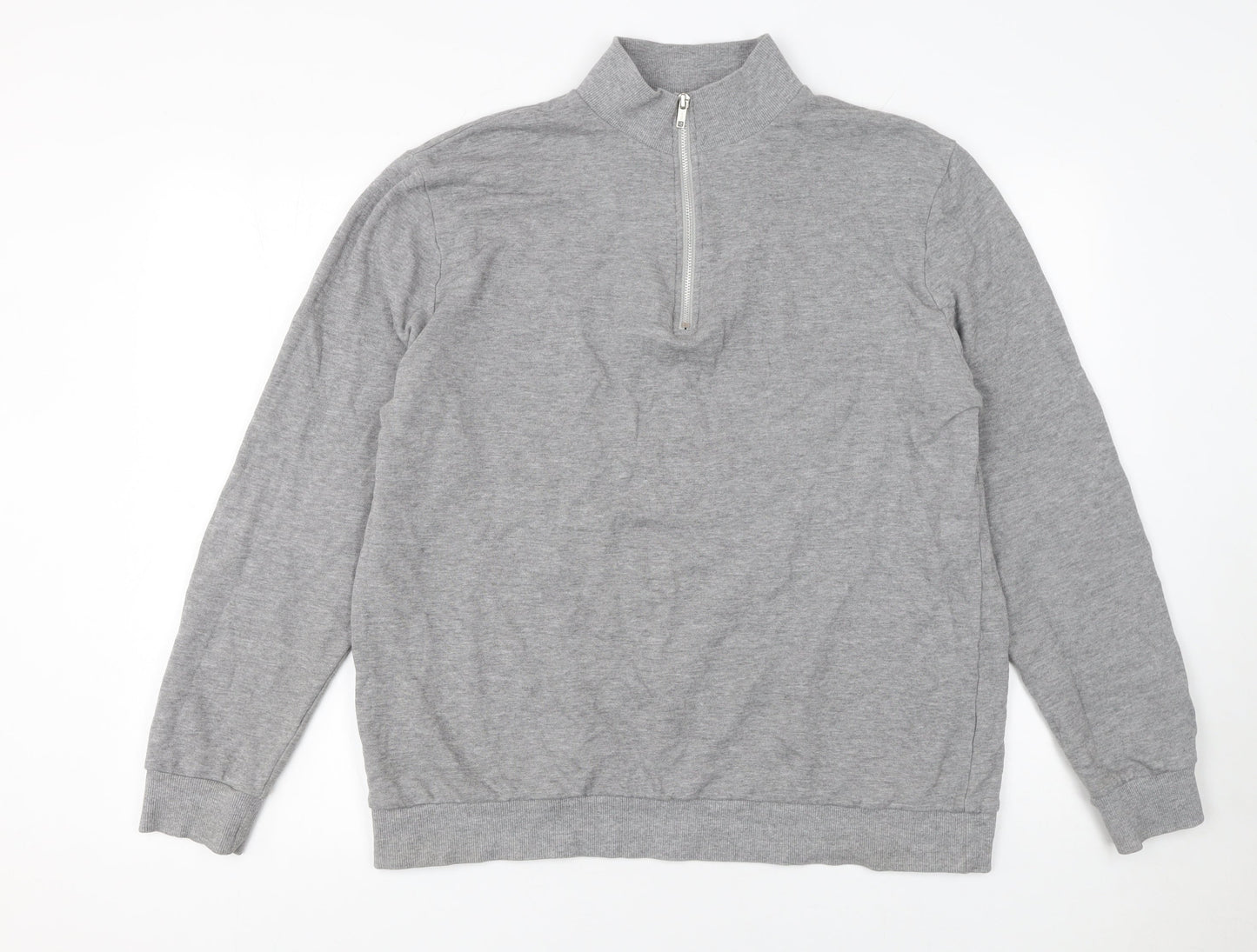 ASOS Design Mens Grey XL 1/4 Zip Sweatshirt Cotton Blend Pullover