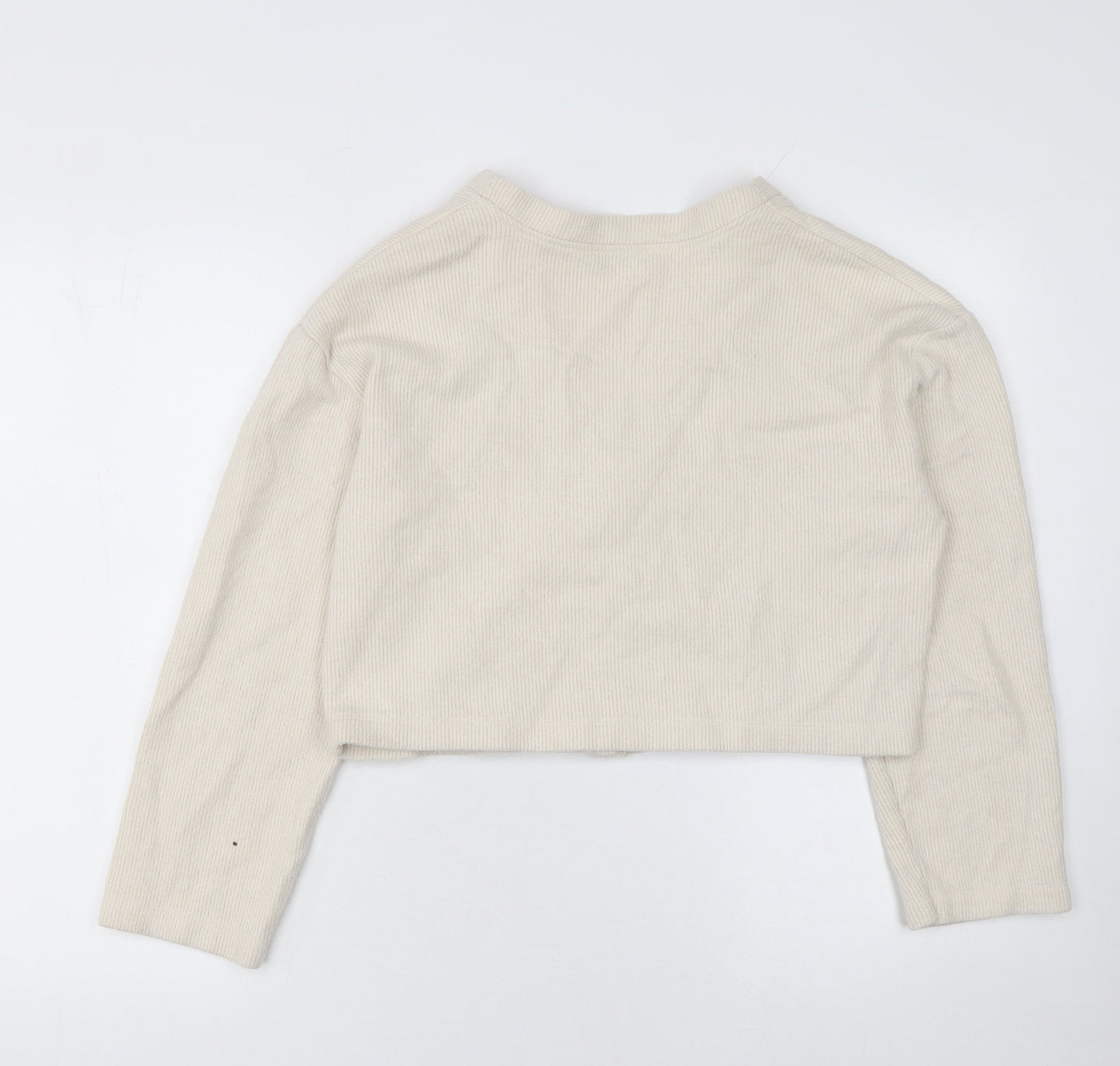 Zara Women Beige V-Neck Knit Cardigan Medium Cotton Blend