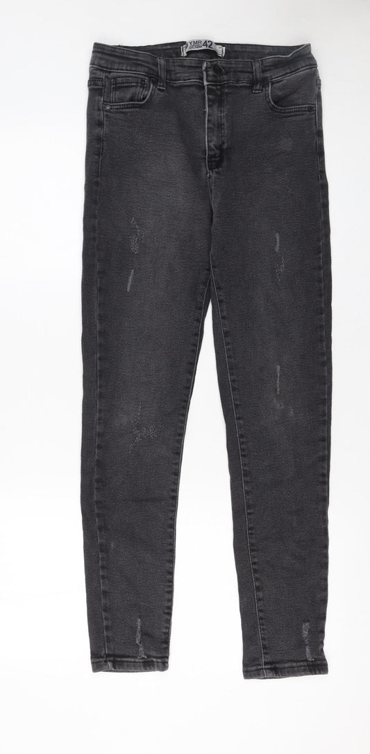YMR Denim Womens Black Skinny Jeans Size 14 Distressed Stretch