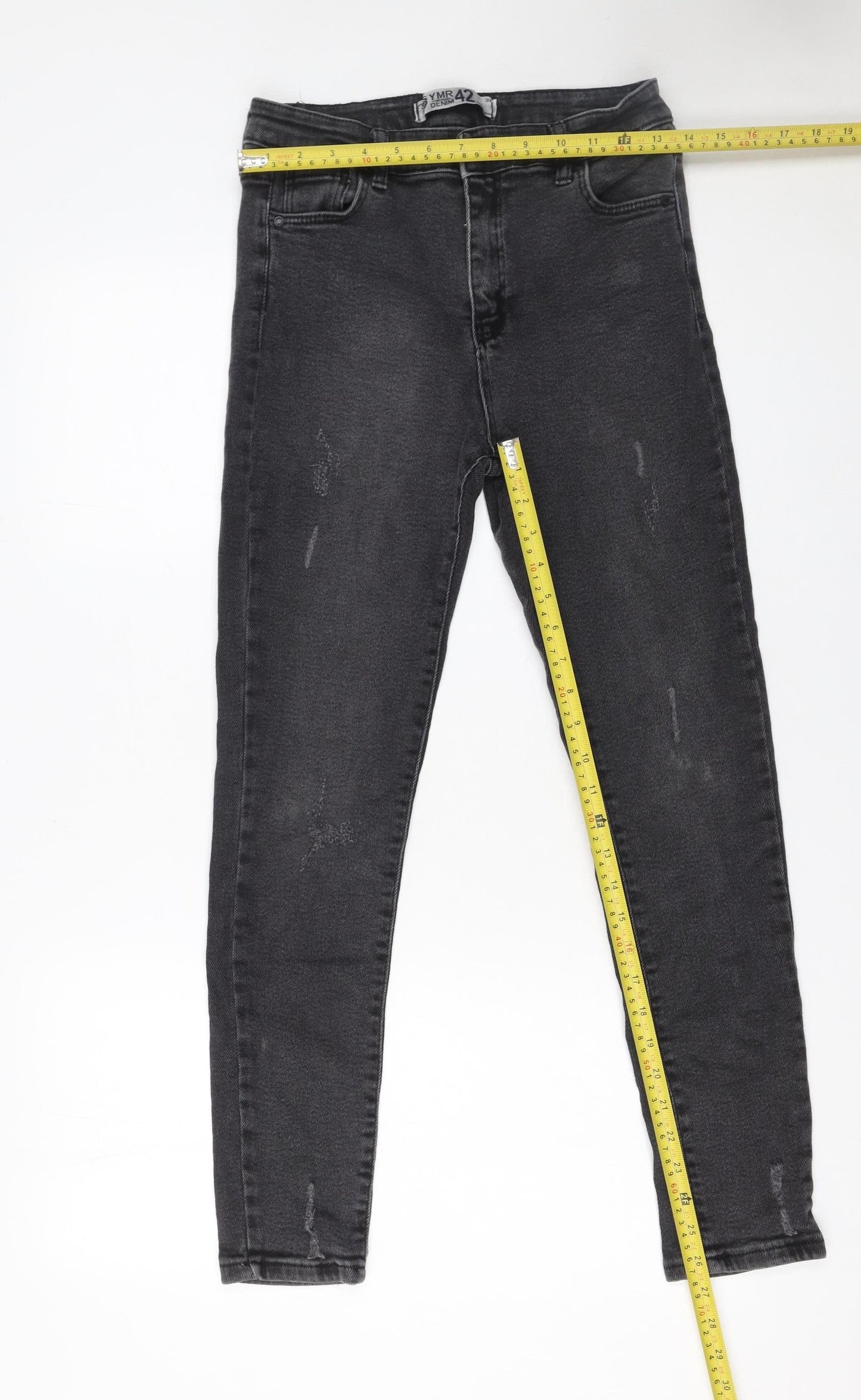 YMR Denim Womens Black Skinny Jeans Size 14 Distressed Stretch