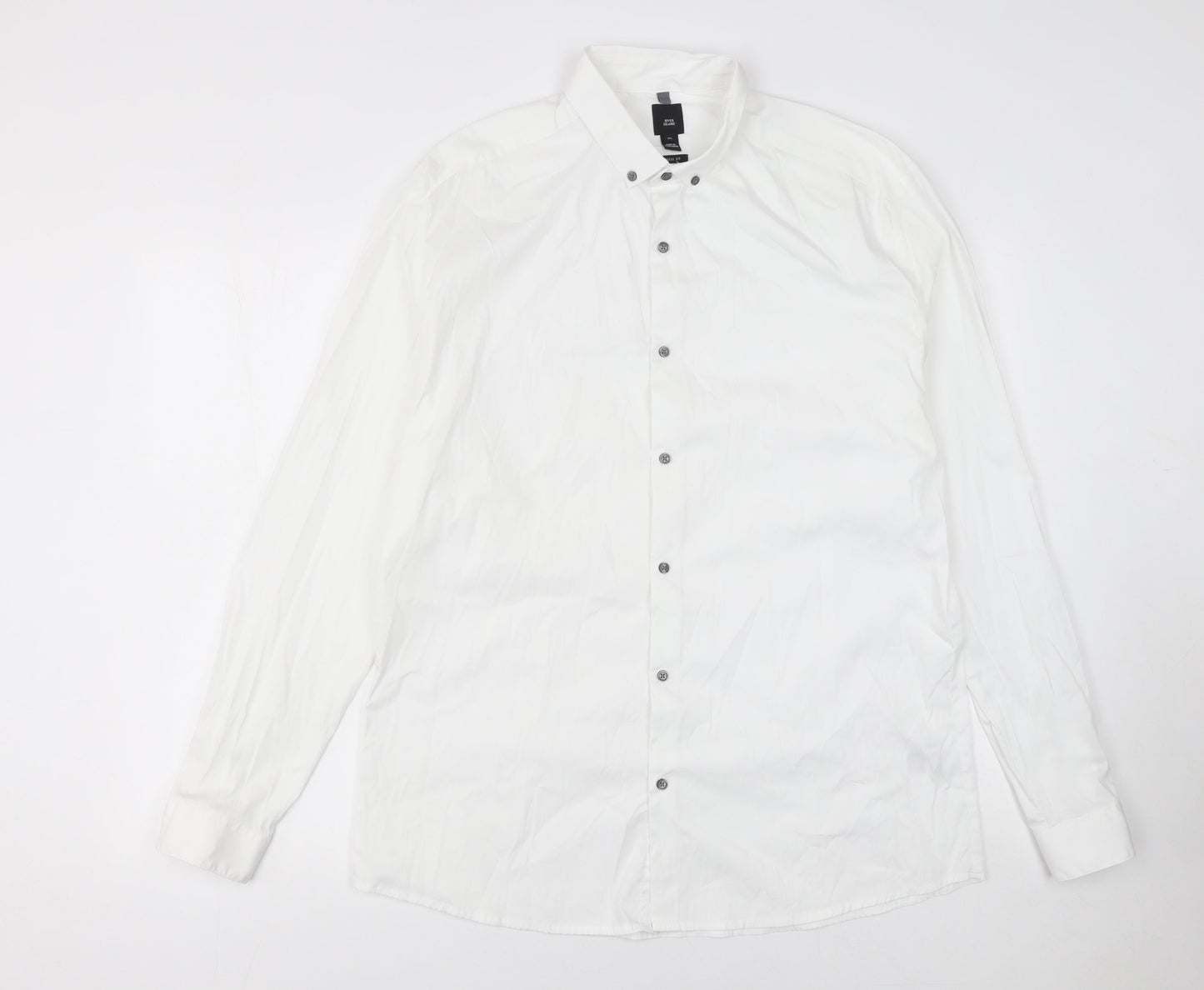 River Island Men's White XL Athletic Fit Long Sleeve Button-Up Shirt