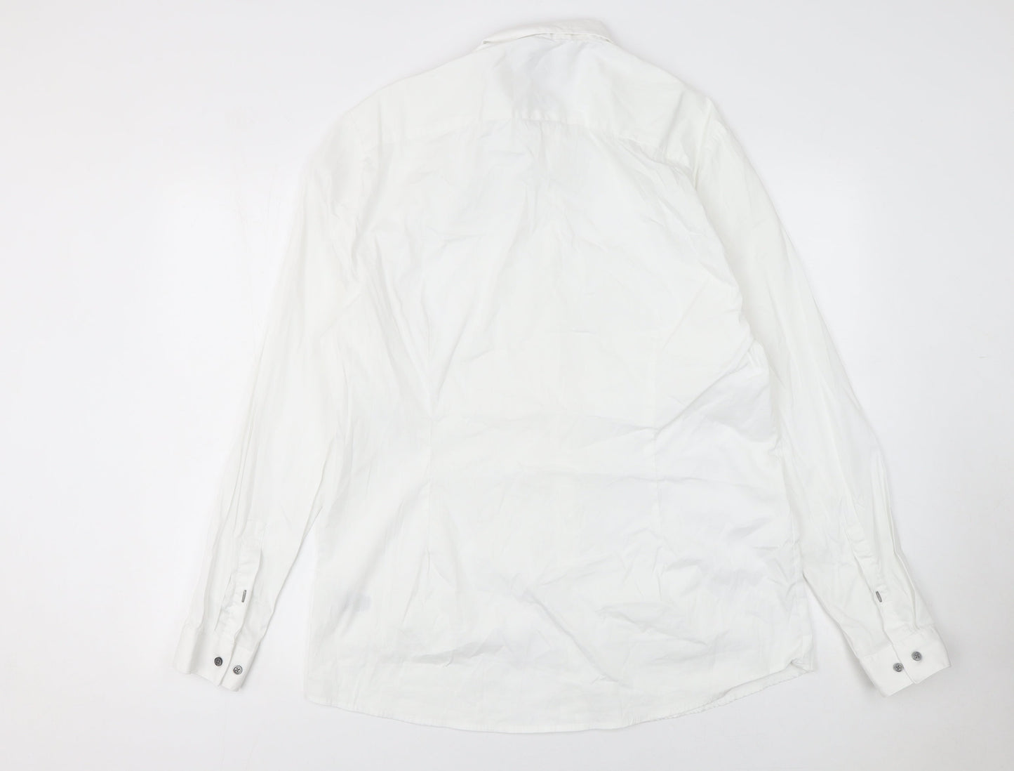 River Island Men's White XL Athletic Fit Long Sleeve Button-Up Shirt