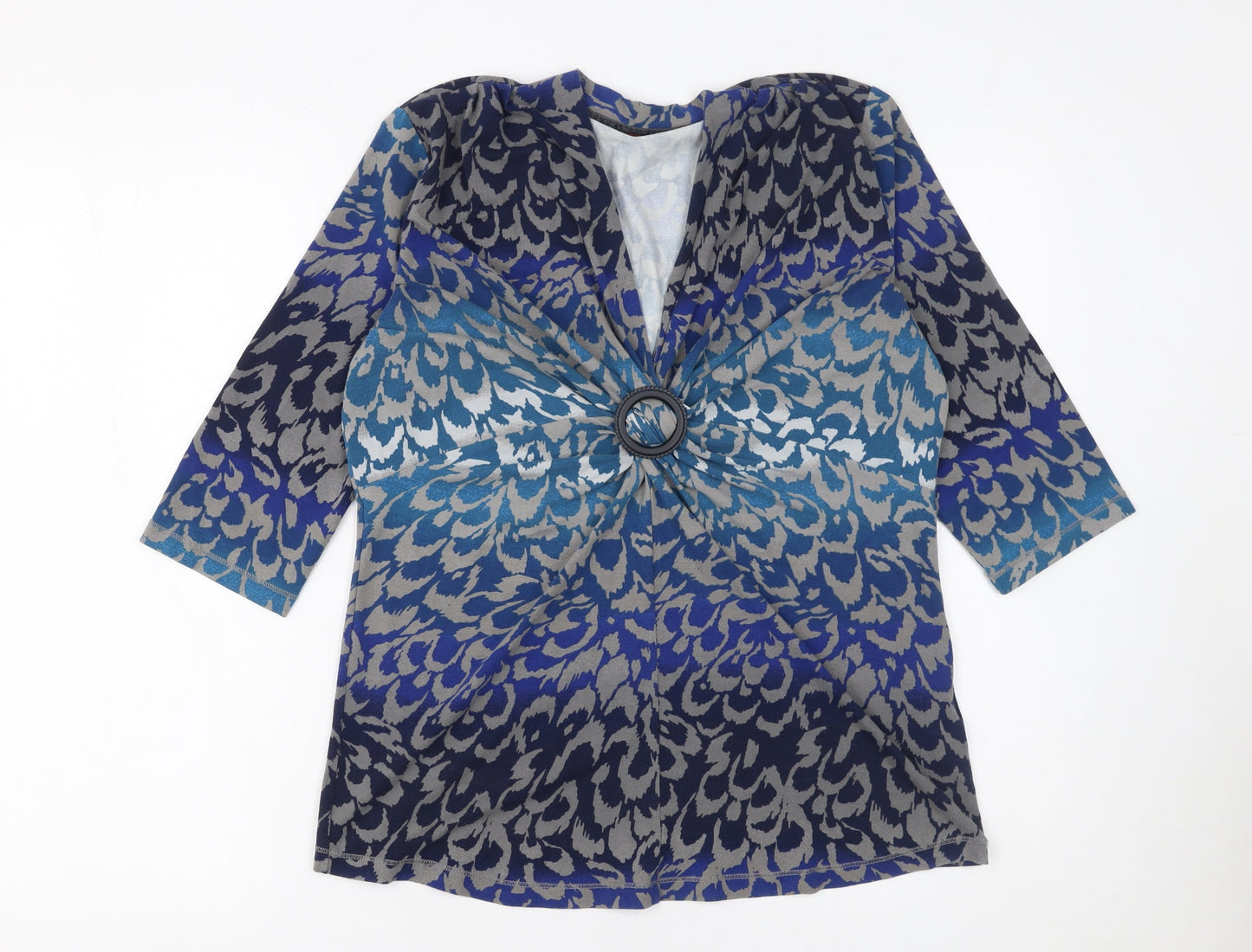 Olsen Womens Blue Animal Print 3/4 Sleeve Tunic Blouse Size 16