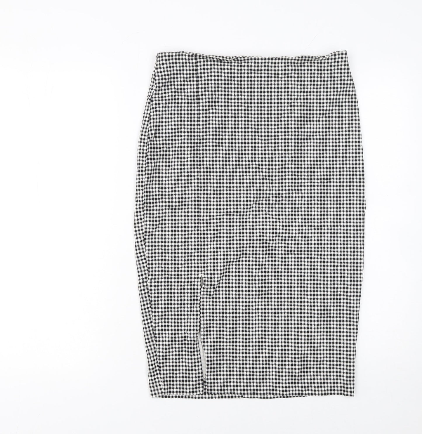 New Look Womens Black Check Pencil Skirt Size 12 High Waist Jersey