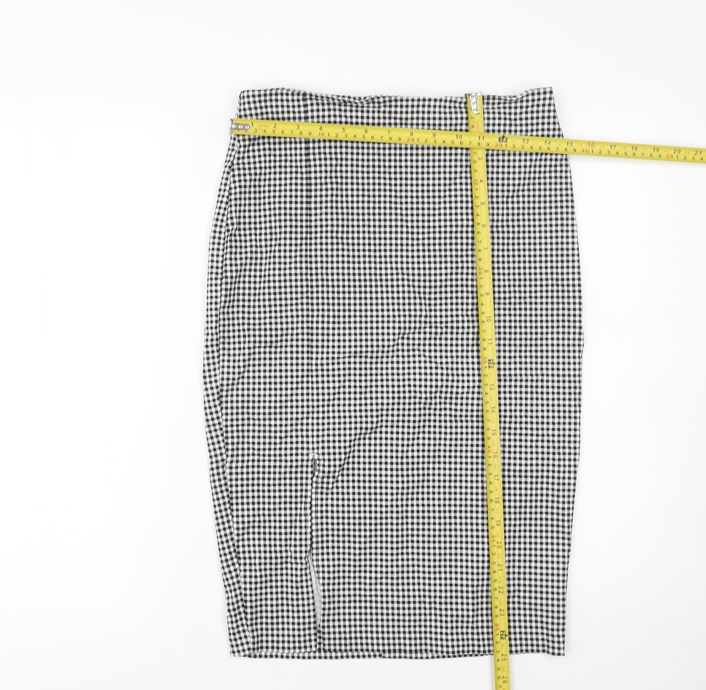 New Look Womens Black Check Pencil Skirt Size 12 High Waist Jersey