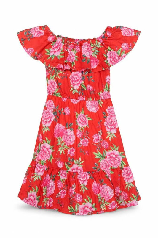 ASOS Women Red Floral Off Shoulder Ruffle Knee Length Dress Size 10