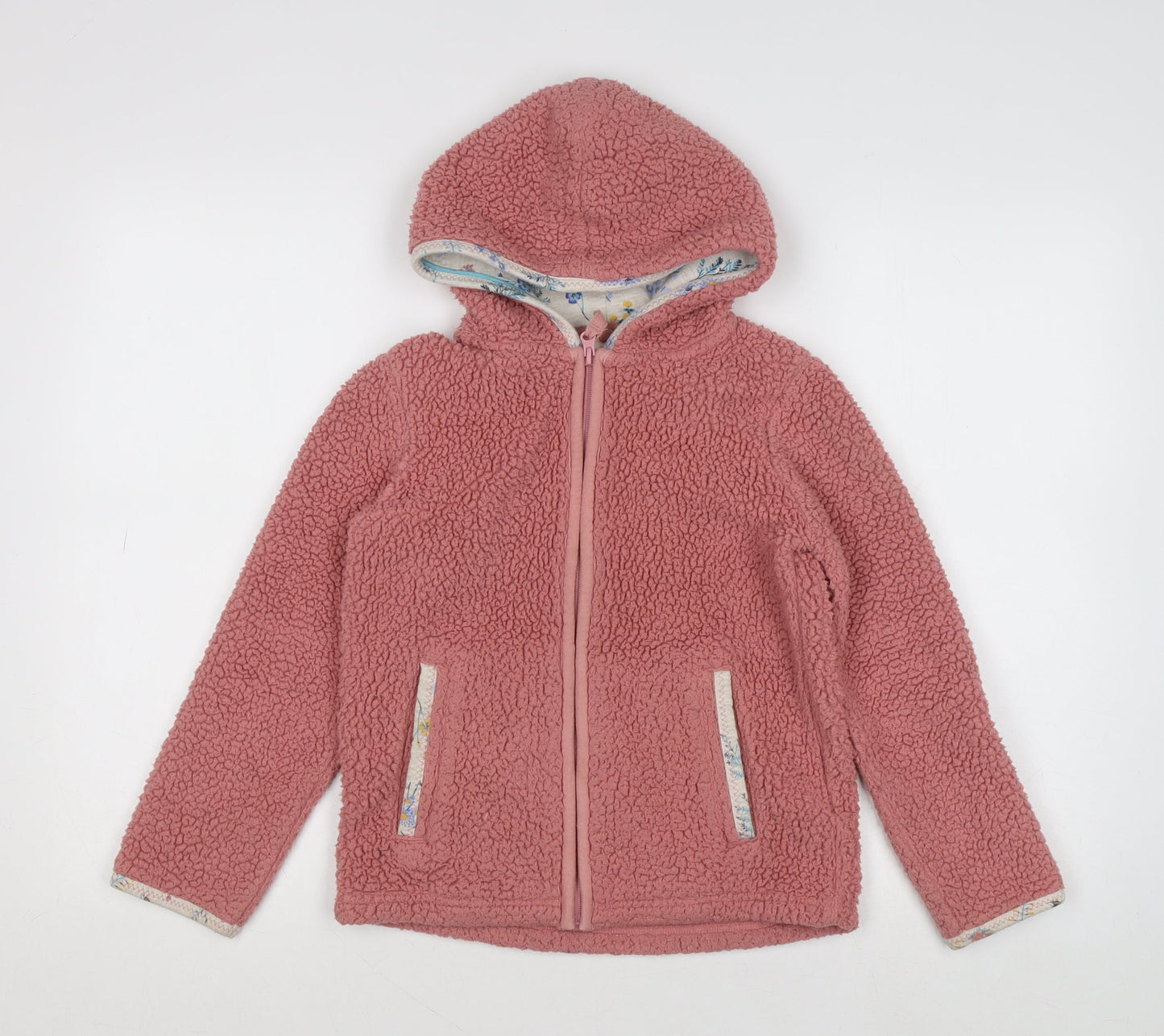 FatFace Girls Pink Fleece Full Zip Hooded Hoodie 8-9 Years with Animal Design