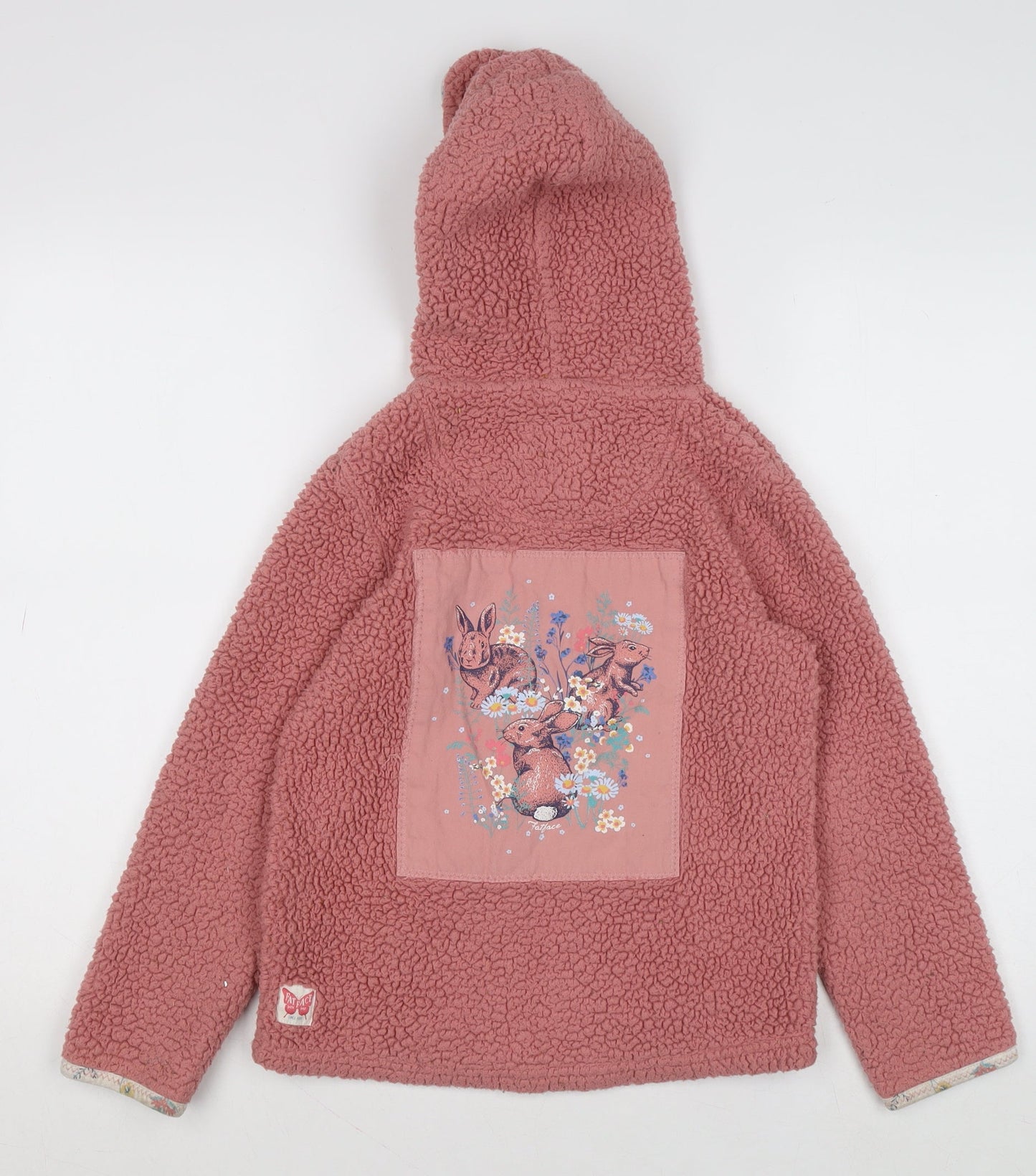 FatFace Girls Pink Fleece Full Zip Hooded Hoodie 8-9 Years with Animal Design
