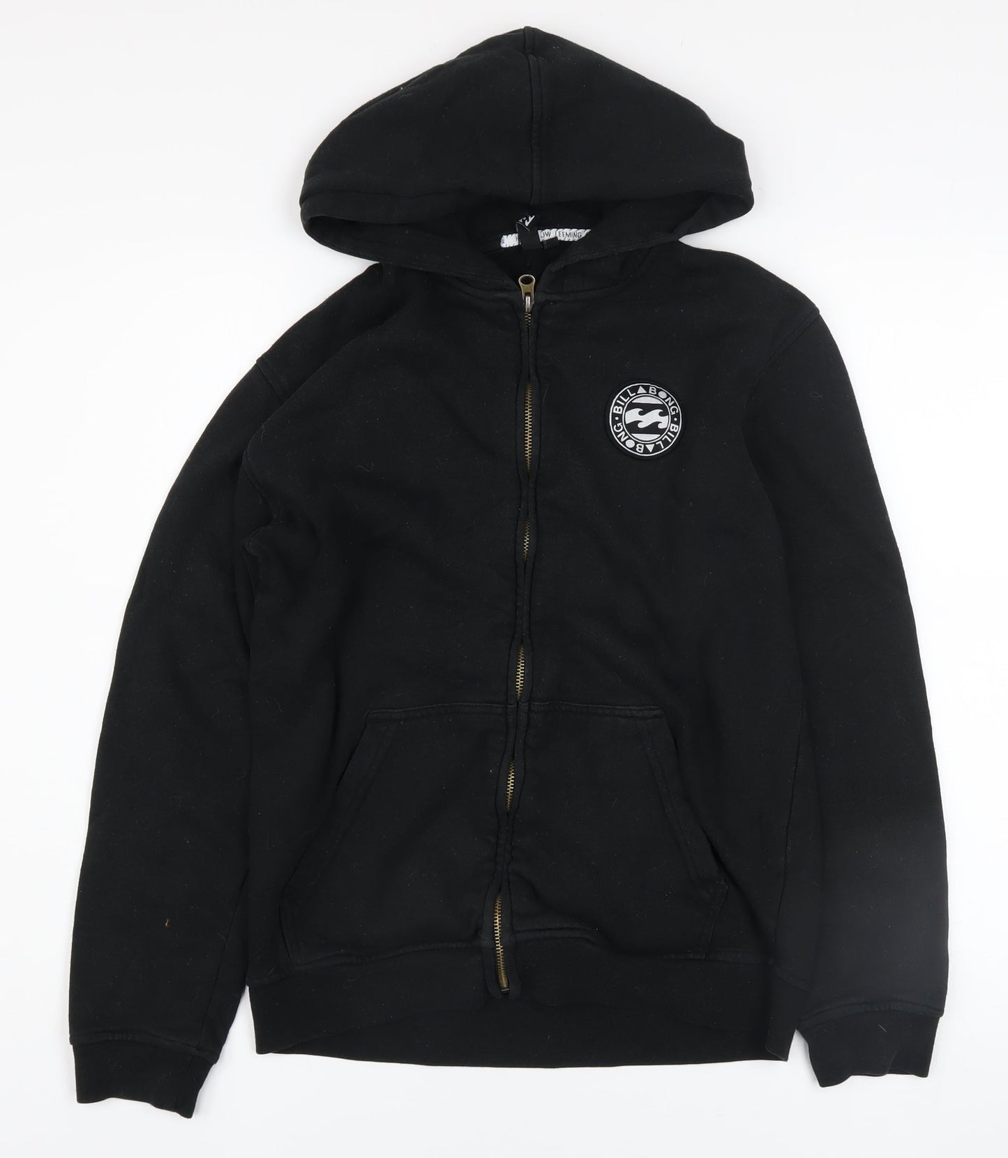 Billabong Boys Black Full Zip Hoodie Size 14 Logo Fleece Sweatshirt