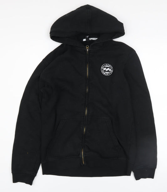 Billabong Boys Black Full Zip Hoodie Size 14 Logo Fleece Sweatshirt