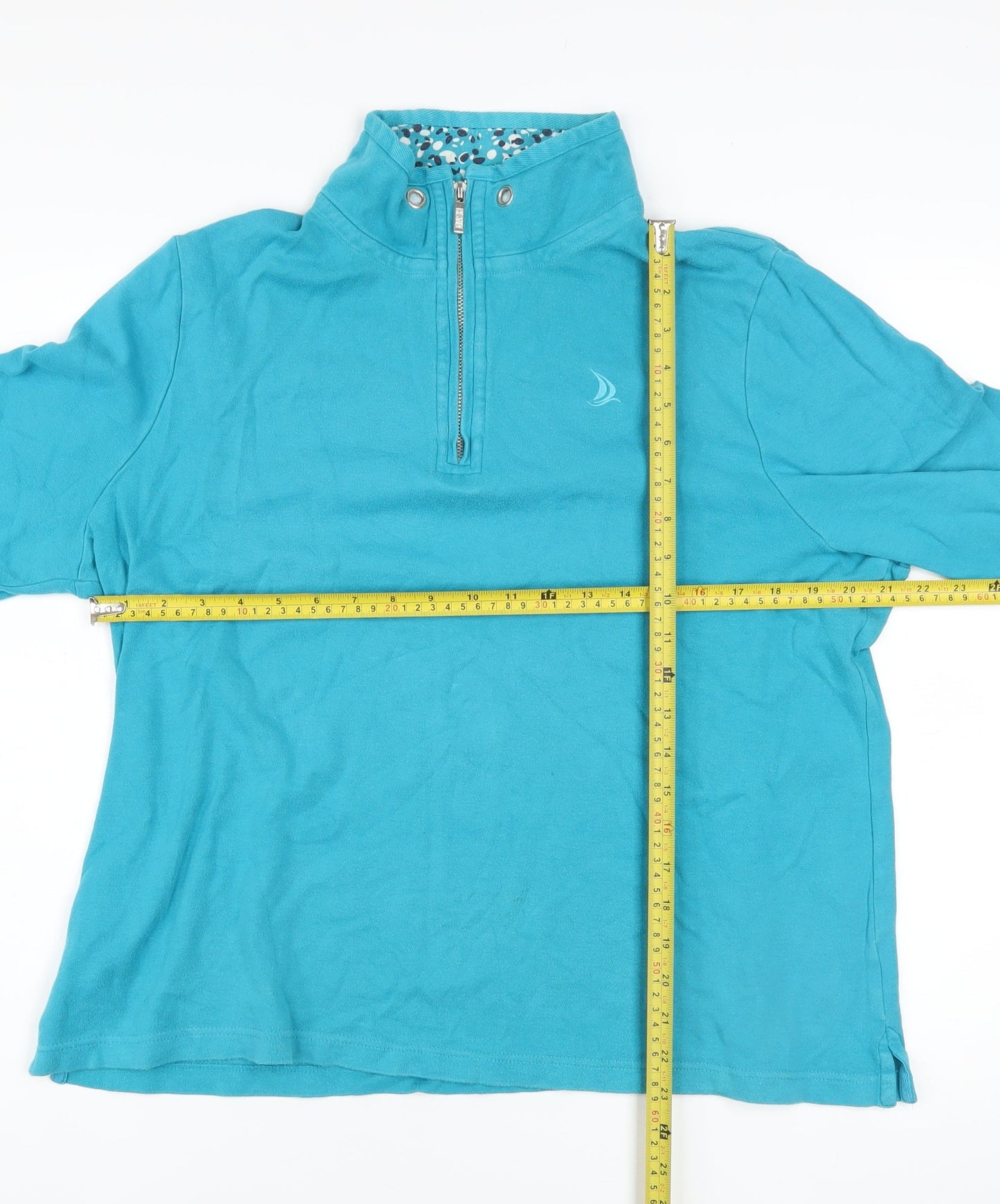 Dash Women Blue 1/4 Zip High Neck Cotton Jumper Size 18