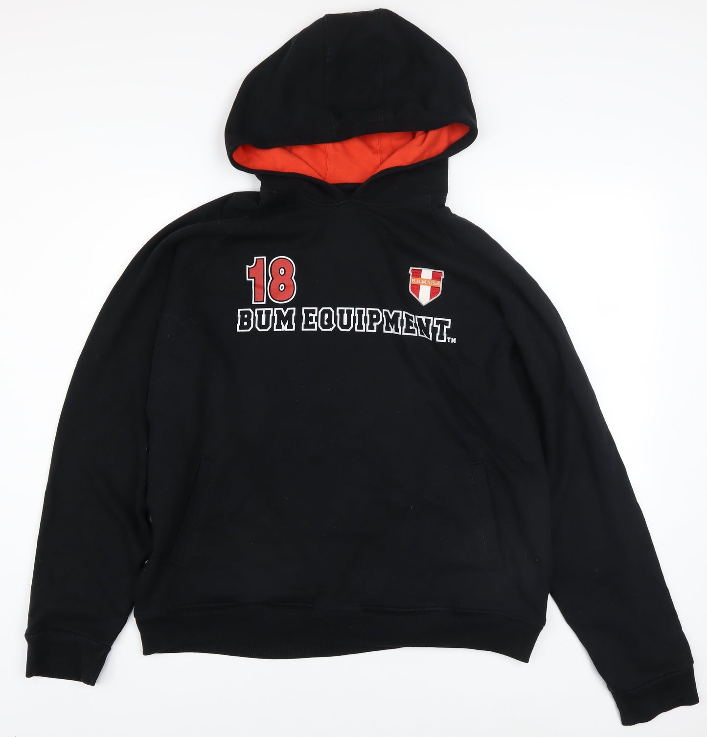 B.U.M. Equipment Men’s Black Pullover Hoodie L Retro College Logo