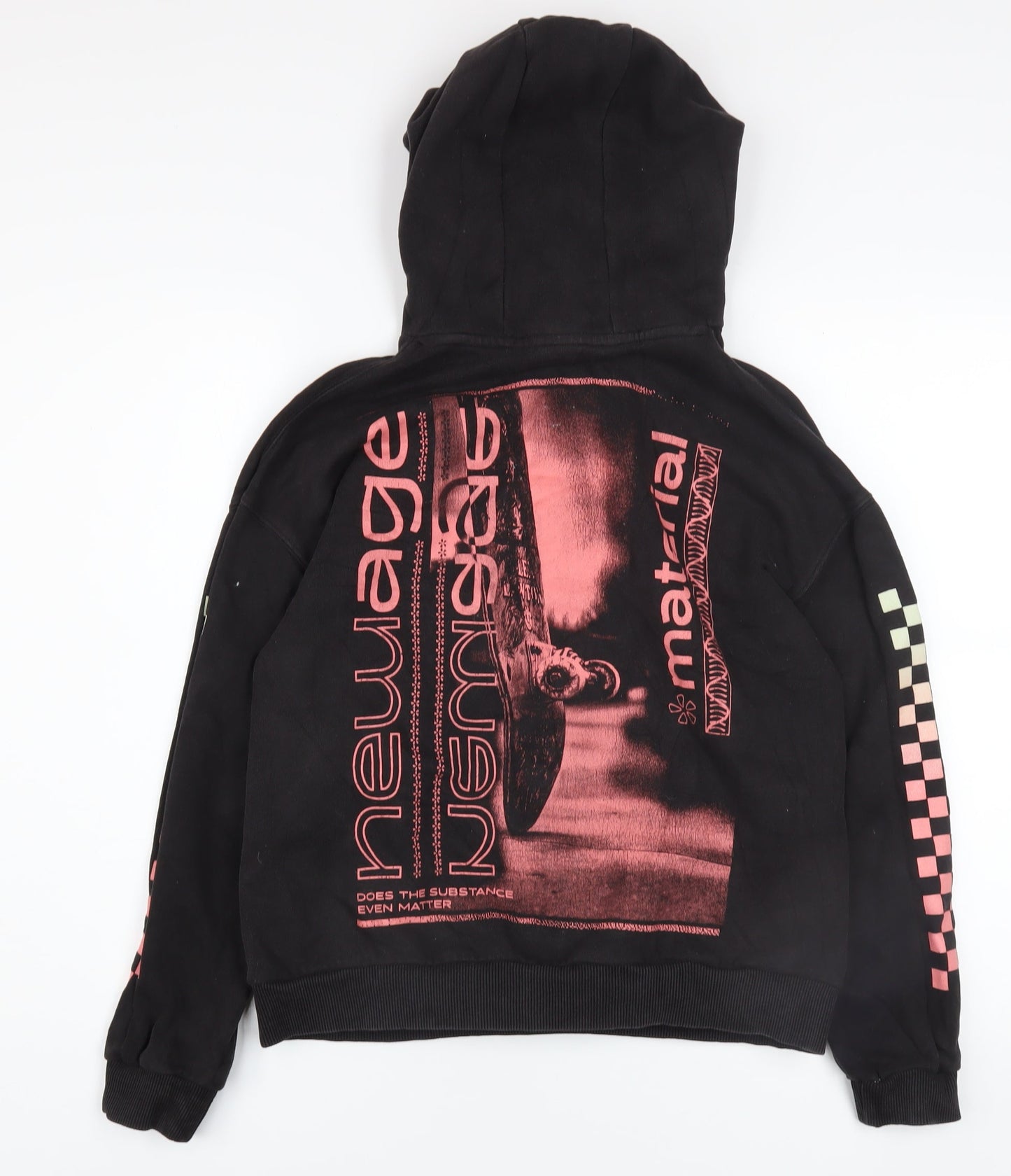 Marks and Spencer Boys Black Hoodie 13-14 Years Graphic Print Pullover