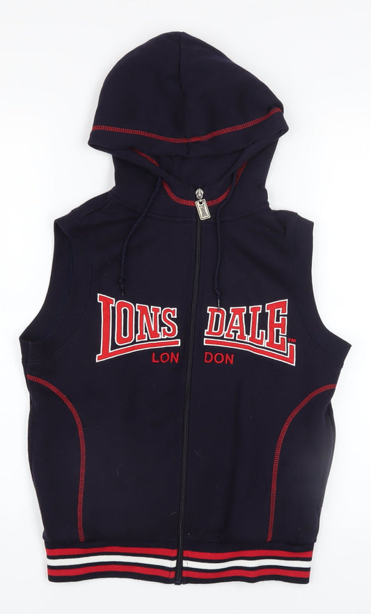 Lonsdale Boys Blue Sleeveless Full Zip Hooded Vest Hoodie 10 Years