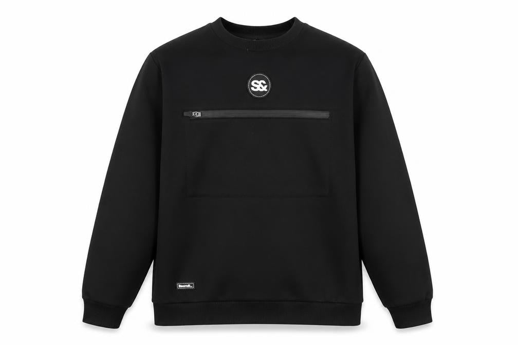 Seams& Boys Black Crew Neck Pullover Sweatshirt 15 Years Zip Detail