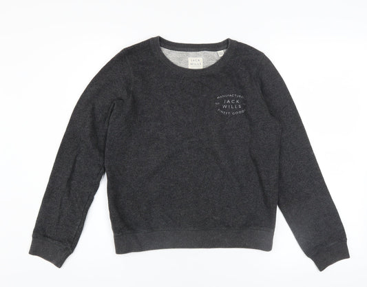 Jack Wills Women's Charcoal Grey Pullover Sweatshirt UK 6 Cotton