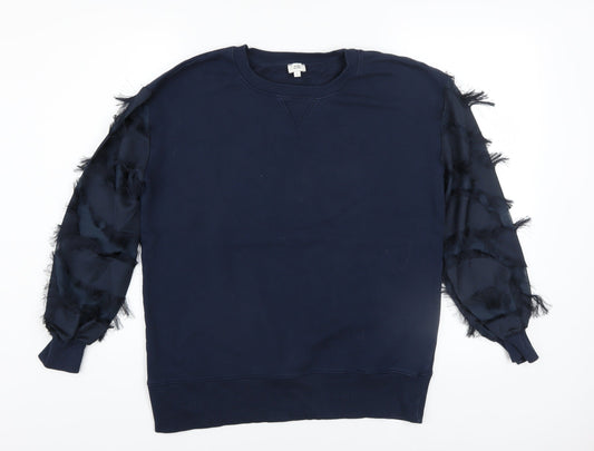 River Island Women Navy Blue Pullover Sweatshirt with Feather Detail Size S