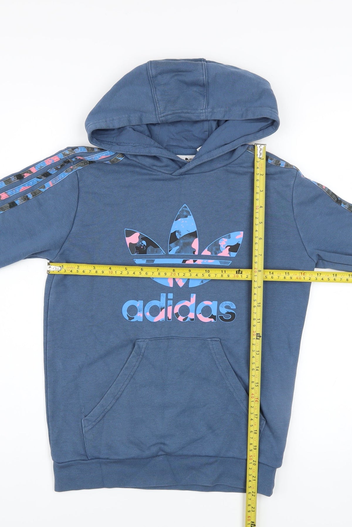 Adidas Girls Blue Pullover Hoodie 11-12 Years Logo Graphic Cotton Blend