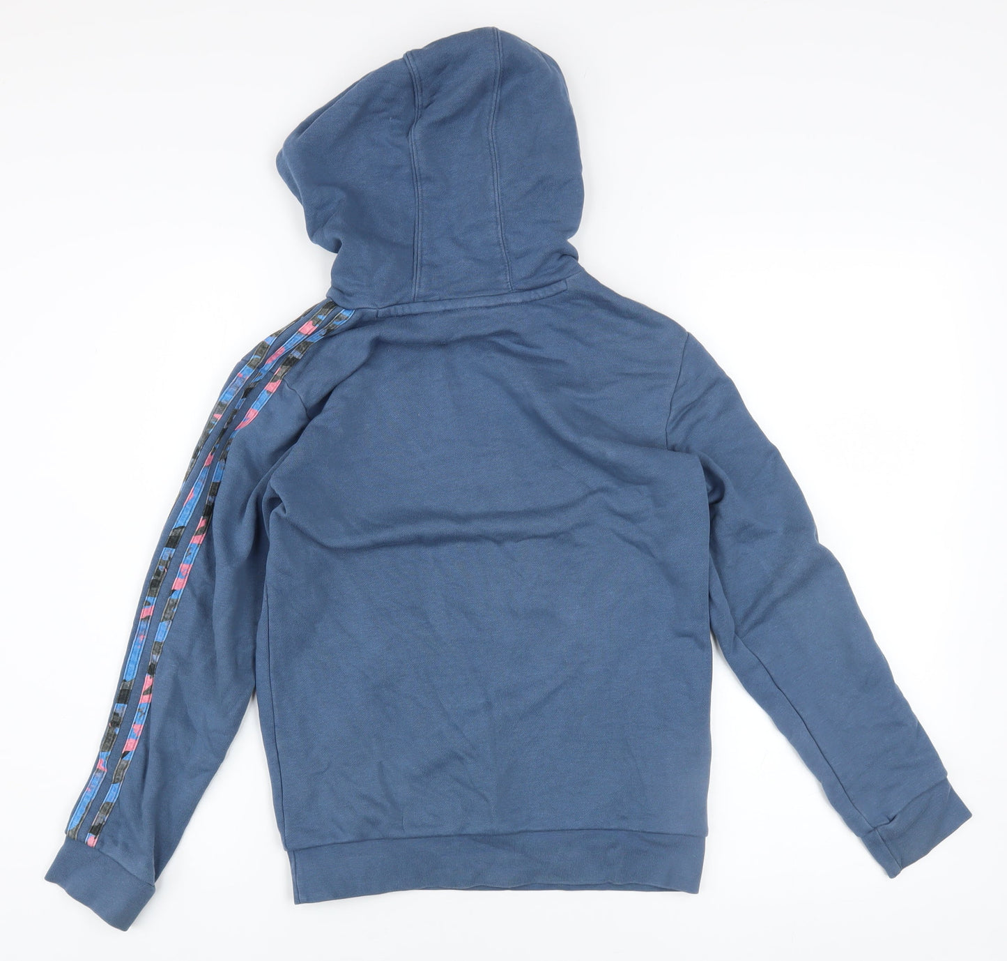 Adidas Girls Blue Pullover Hoodie 11-12 Years Logo Graphic Cotton Blend