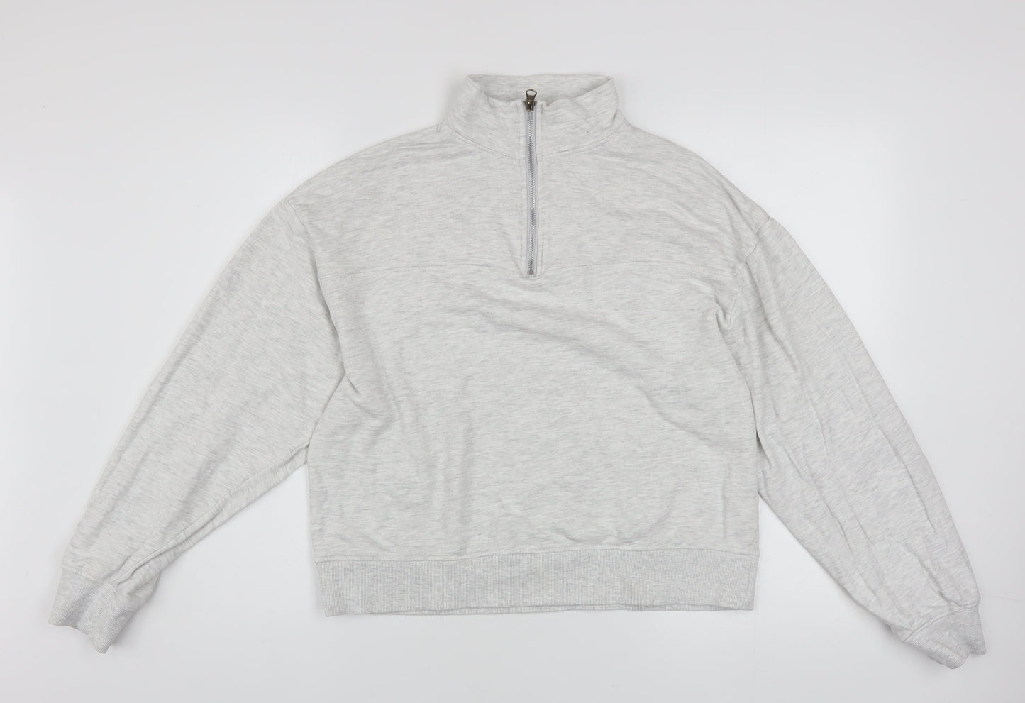 ASOS Design Women Grey 1/2 Zip Sweatshirt UK 6 Cotton Blend