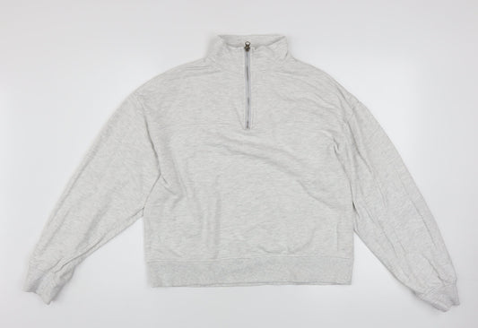 ASOS Design Women Grey 1/2 Zip Sweatshirt UK 6 Cotton Blend
