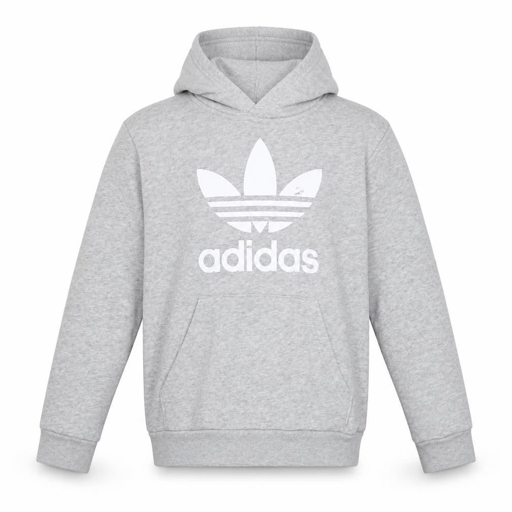 Adidas Boys Grey Pullover Hoodie 9-10 Years Cotton Blend Logo Sweatshirt
