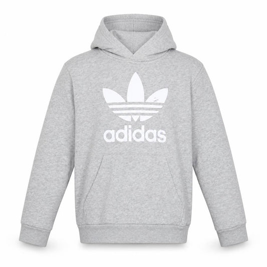 Adidas Boys Grey Pullover Hoodie 9-10 Years Cotton Blend Logo Sweatshirt