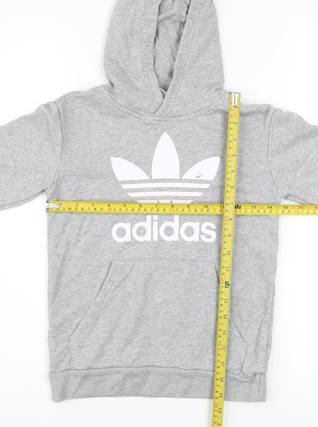 Adidas Boys Grey Pullover Hoodie 9-10 Years Cotton Blend Logo Sweatshirt