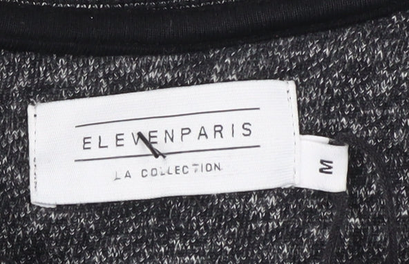 Elevenparis Womens Grey Black Cardigan Sweatshirt M Button Front Cotton Blend