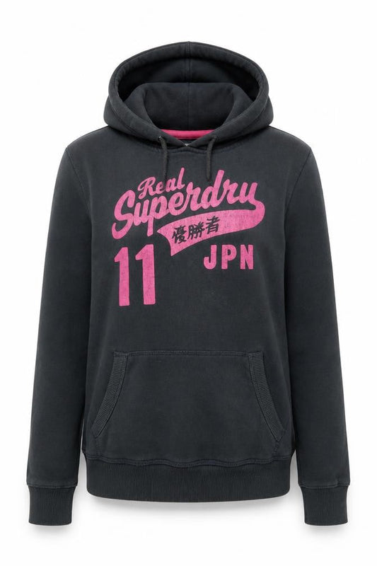 Superdry Women's Black Pullover Hoodie Size L Graphic Print