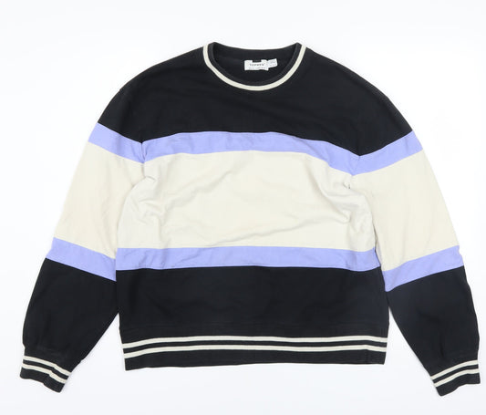Topman Men's Black Beige Blue Striped Cotton Sweatshirt Size S