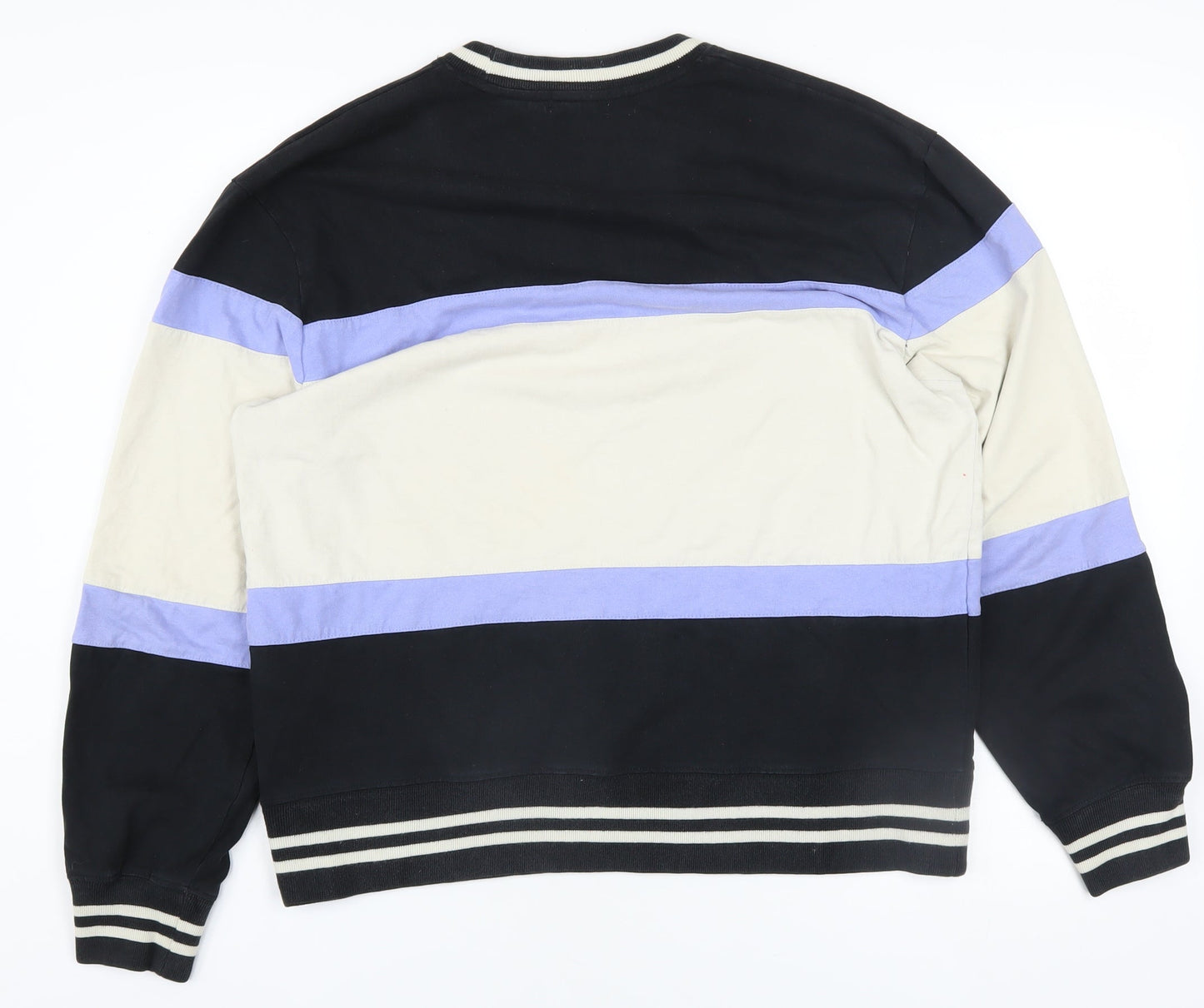 Topman Men's Black Beige Blue Striped Cotton Sweatshirt Size S
