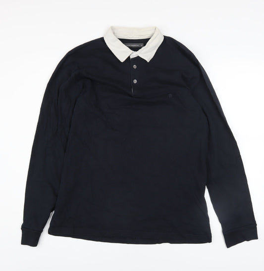 French Connection Men's Blue Collared Henley Sweatshirt XL