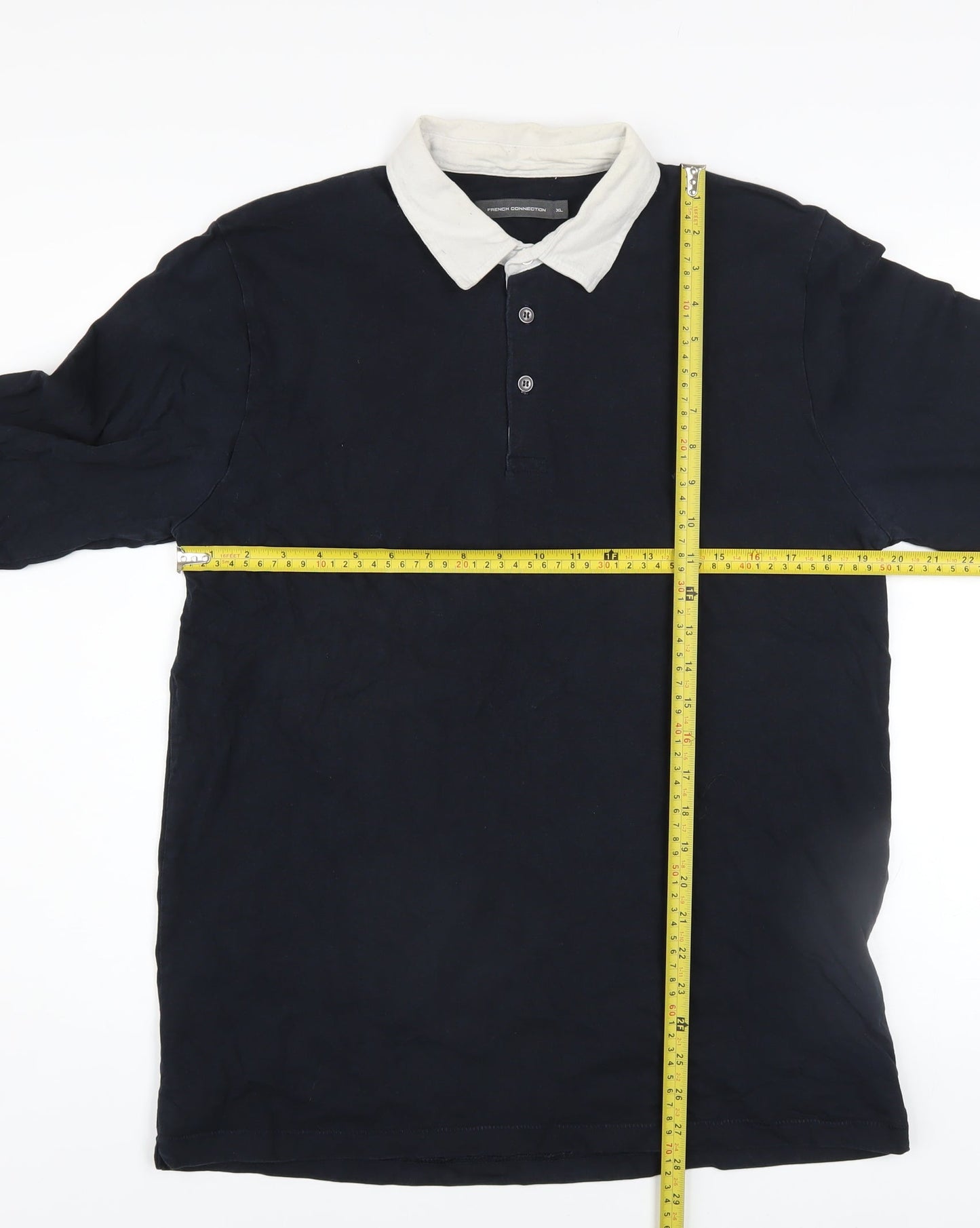 French Connection Men's Blue Collared Henley Sweatshirt XL