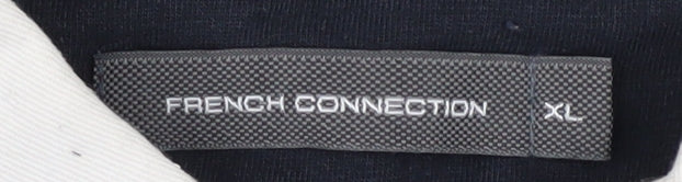French Connection Men's Blue Collared Henley Sweatshirt XL