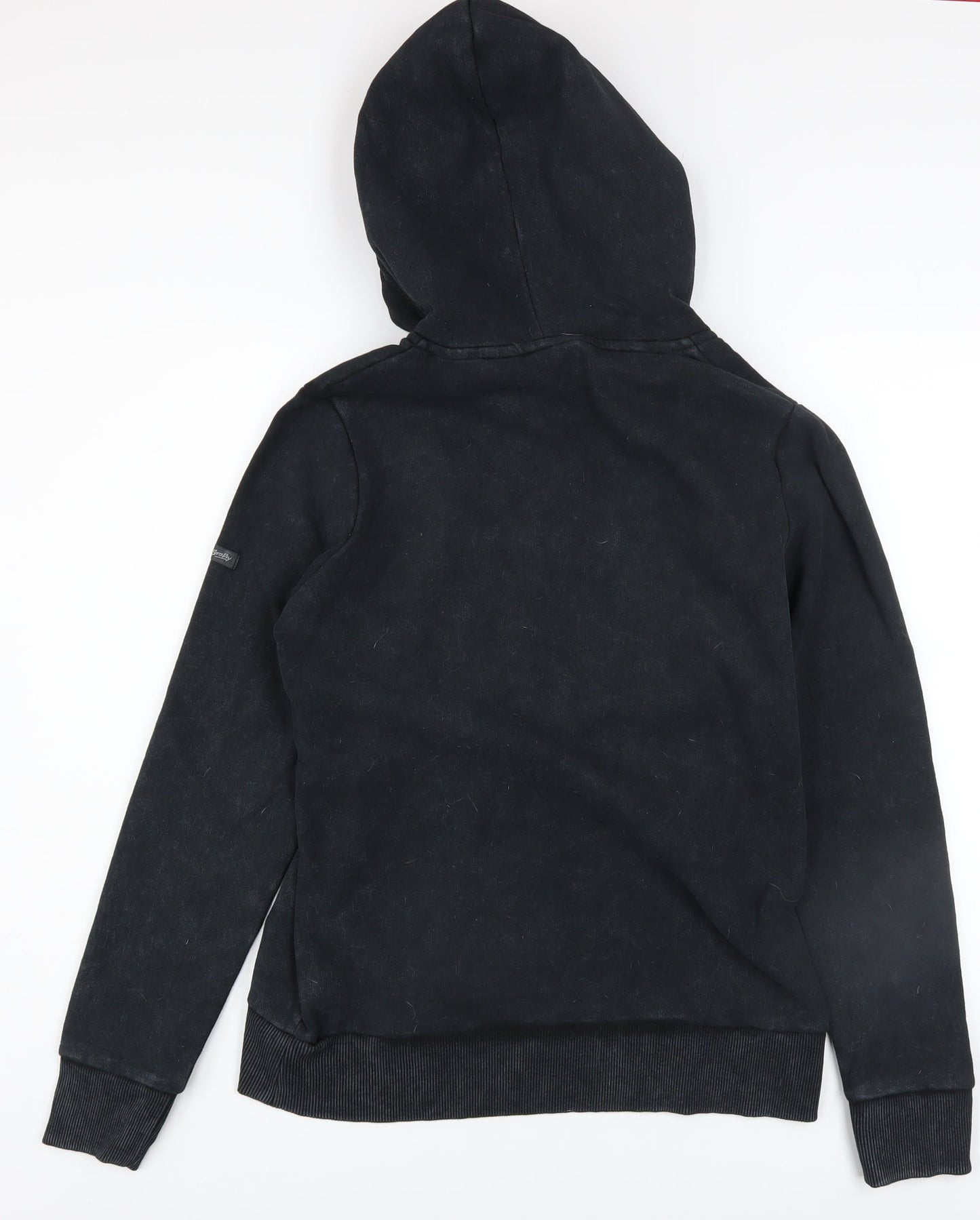 Superdry Womens Black Hoodie UK 12 Pullover Cotton Blend Graphic Logo