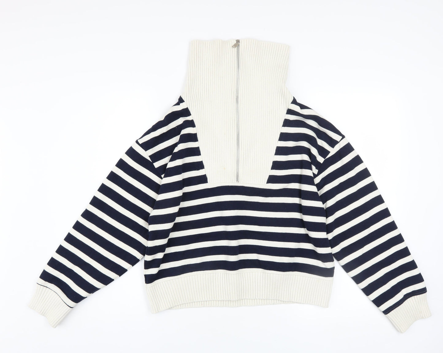 Marks and Spencer Women’s Navy Striped Half Zip Pullover Sweatshirt Size S